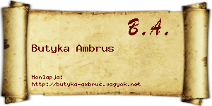 Butyka Ambrus névjegykártya